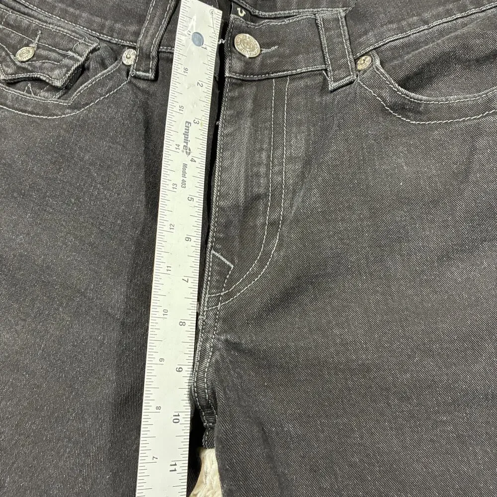 True Religion Jeans 36 x 32 Black Mens Ricky Relaxed Straight Flap Pockets Denim